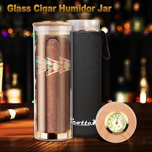 Scotte Cigar Case Humidor Gift Box Cigares Jar Humidificateurs-Hygromètre à cigares Humidificateur-Tube à cigares de voyage pour 4 à 5 cigares (Noir) - Nail Gallerys