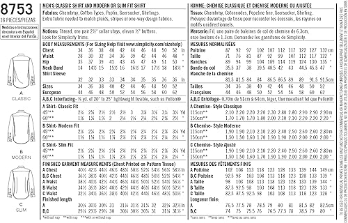 SIMPLICITY Pattern SS8753BB Men's Classic, Modern and Slim Fit Shirt, BB (44-46-48-50-52) - Nail Gallerys