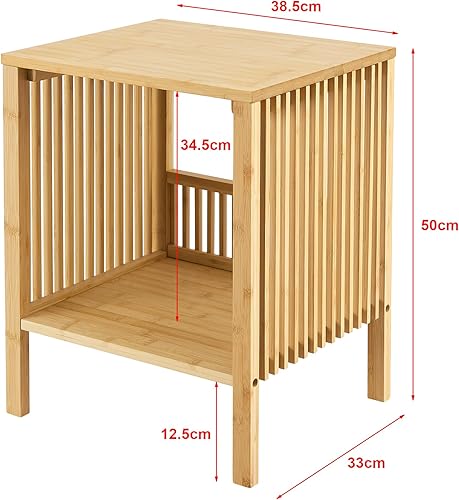 [en.casa] Lot de 2 Tables d'Appoint avec Espace de Rangement Table de Chevet Bout de Canapé Design Scandinave Table Basse pour Salon Chambre Bambou 50 x 39 x 33 cm Naturel - Nail Gallerys