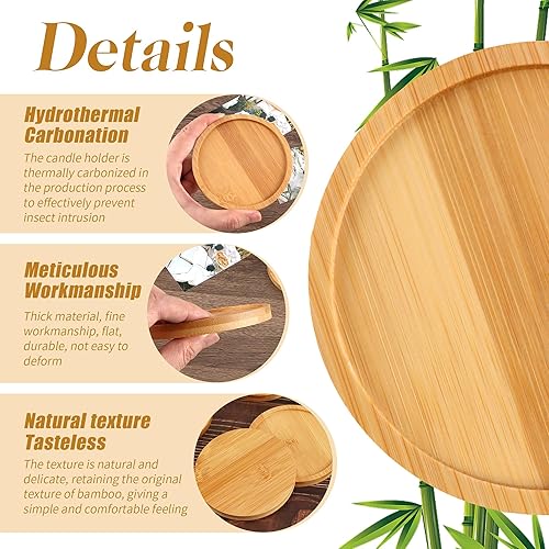 Plateau à Bougies, 4 PCS Assiette à Bougie, Ø 10 cm Plaque de Bougie, Candle Plate en Bambou, pour Mariage, Maison, baptême, Communion, Jardin décoration - Nail Gallerys