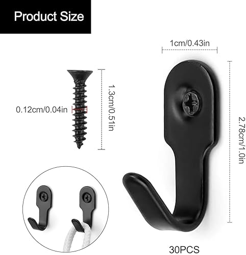 NEUSID Lot de 30 Crochets Muraux à Visser, Crochet Clé, 27 mm, En Acier Inoxydable, Avec 30 Vis, Style Vintage, Pour Cuisine, Salle de Bain, Bureau (Noir, Argent) - Nail Gallerys