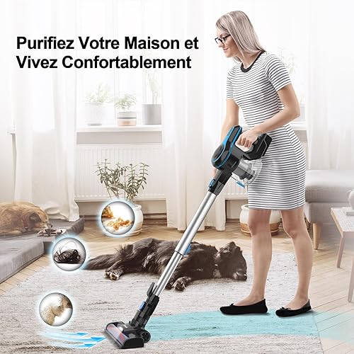 Aspirateur sans Fil, Aspirateur Balai sans Fil Puissant, 45Min Autonomie, Batterie Amovible Rechargeable, Capacité 1.2L, 6 en 1 Aspirateur sans Sac Léger pour Poils Animaux Sol Dur Tapis Voiture - Nail Gallerys