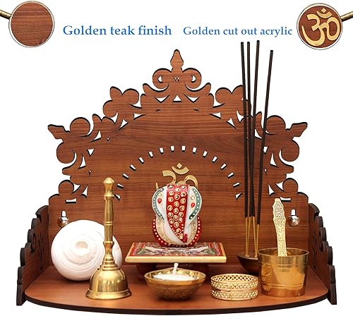 Heartily Beau mandir Pooja en bois floral pour maison, temple et bureau – Support moderne pour Puja (hauteur : 24 cm, longueur : 30 cm, largeur : 22 cm) - Nail Gallerys