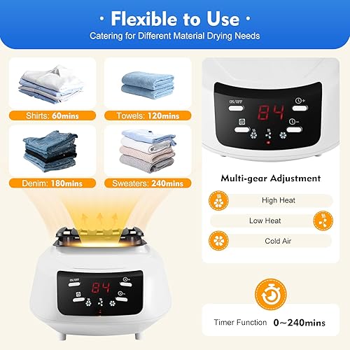 Sèche-linge électrique portable, 1500 W, pliable, 3 vitesses, réglage jusqu'à 30 kg, avec télécommande et fonction de minuterie pour tous les tissus, 70 x 50 x 150 cm - Nail Gallerys