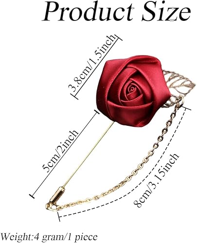 Broche en forme de rose rouge vin avec feuille dorée - Broche faite à la main - Fleur à revers - Bouton - Accessoire de vêtements pour hommes et femmes - Costume de mariage - Nail Gallerys