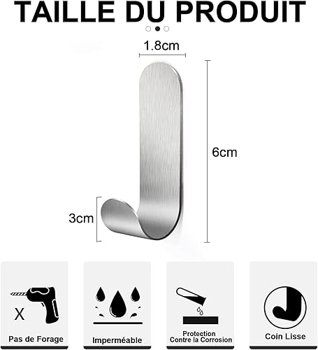 XOPOZON 15 Pièces Crochet Adhésif en Acier Inoxydable 3M Autocollants Crochet Murale Salle de Bain Porte Serviette Imperméable pour Chambre Salle de Bain Cuisine (Noir) - Nail Gallerys