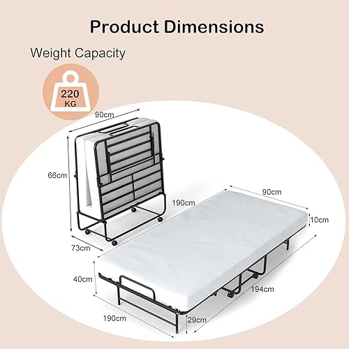 GOPLUS Lit Pliant 1 Personne, Matelas 90x190CM, Lit Pliable Adulte avec Matelas en Mémoire 10 cm Orthopédique,Charge 220KG, Lit d'Appoint 1 Place pour Invités, Othopédiques - Nail Gallerys