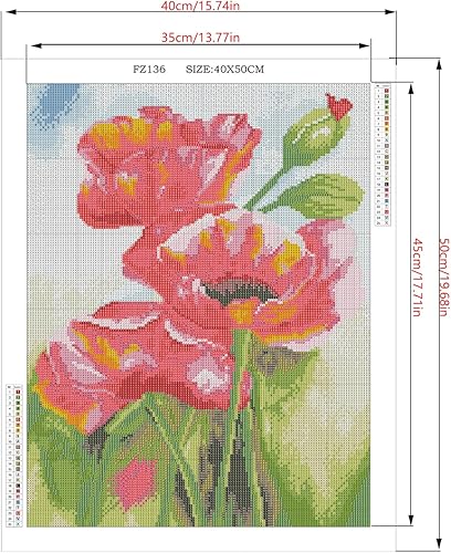 Peinture diamant 5D carré carre 40x50cm broderie diamant carré kit complet fleurs rouges coquelicot square diamond painting strass peinture au point de croix puzzle diamant loisir creatif adulte - Nail Gallerys