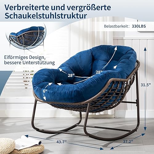 Villeston Fauteuil à Bascule intérieur/extérieur - Fauteuil à Bascule surdimensionné avec Coussin en Peluche rembourré - pour Le Salon, la véranda, Le Jardin, l'arrière-Cour - Nail Gallerys