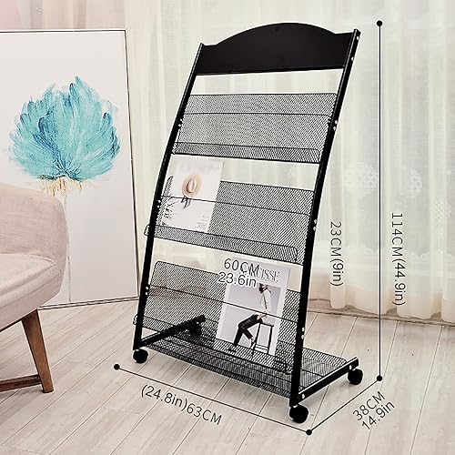 Porte-revues sur pied à 3 niveaux, avec support d'informations sur roues, présentoir de brochures, installation pratique for salons professionnels, expositions, bureau, magasin, etc. ( Color : Black ) - Nail Gallerys