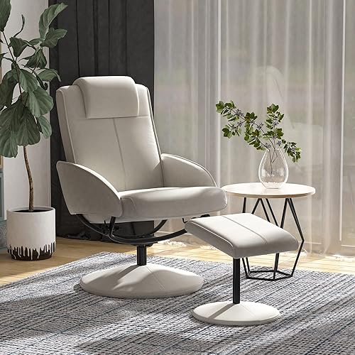 HOMCOM Fauteuil Relax inclinable Style Contemporain avec Repose-Pieds revêtement synthétique Acier Gris - Nail Gallerys