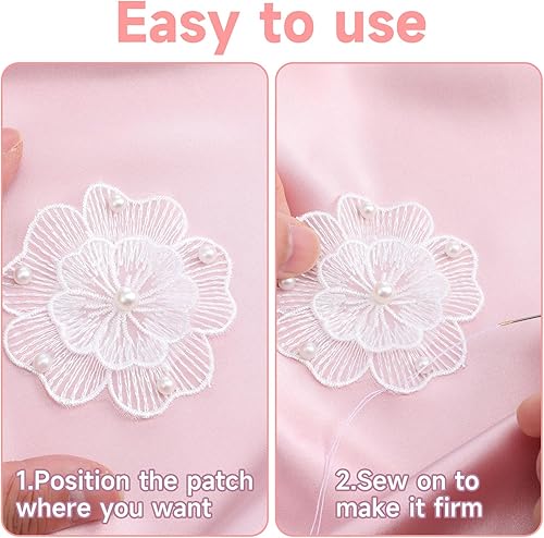AOZUO Lot de 12 patchs thermocollants en tissu de dentelle, appliques de dentelle de fleurs brodées de perles blanches, patchs de dentelle avec papillons pour raccommoder, décorer les vêtements - Nail Gallerys