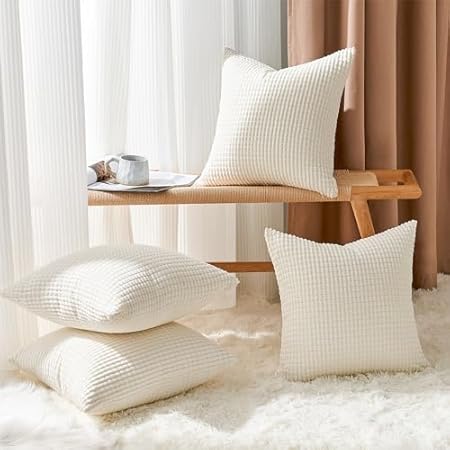 Topfinel Housse Coussin 30x30 Beige Velours Côtelé Super Doux Coussin Décoratif Canapé Salon Chambre Lot de 2 - Nail Gallerys