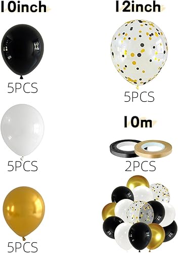 DazzJoy Lot de 20 ballons noirs, blancs, argentés, gris, noirs, pour mariage, décoration des années 1920, à l'hélium, ballons blancs - Nail Gallerys
