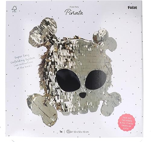 Folat 27476 Décoration anniversaire enfant-Piñata Tête de Mort et os Croisés Skull & Bones 50 x 50 cm-fille garçon pirate Party, Doré - Nail Gallerys