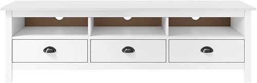vidaXL Meuble TV Armoire Basse Meuble Divertissement avec 3 Etagères et 3 Tiroirs Salon Maison Intérieur Blanc 158x40x47 cm Bois de Pin Solide - Nail Gallerys