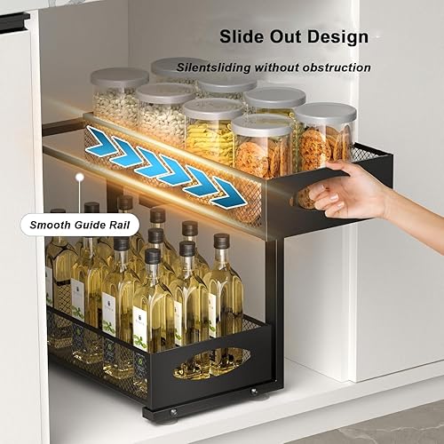 Hanured® 2 Pièce Rangement sous Évier, Organisateur sous evier Cuisine à 2 étages, Tiroir Etagère de Rangement coulissante Hauteur réglable, Noir - Nail Gallerys