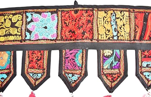 Marusthali Cantonnière de porte brodée à la main en coton style hippie bohème indien indien à suspendre au mur vintage patchwork toran - Nail Gallerys