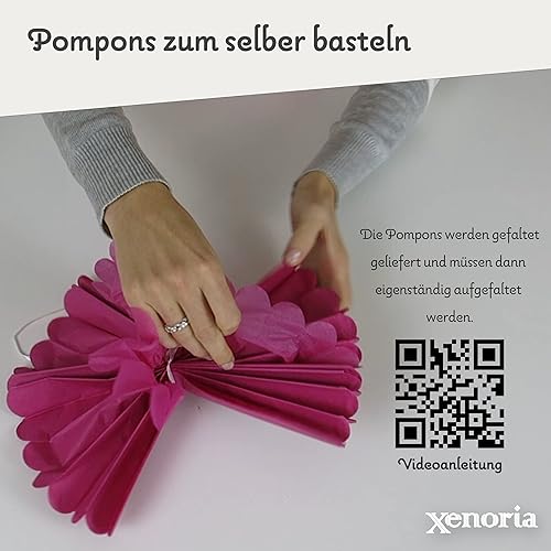 Lot de 12 pompons en papier de soie, avec rubans de satin (1,20 m chacune) - Avec emballage cadeau - Avec instructions en allemand (français non garanti) - Nail Gallerys