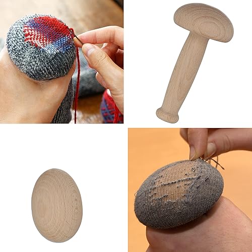 Lantelme 5021 - Kit d'accessoires de couture en bois de hêtre - Champignon à coudre - Bouchons de chaussettes - Aguignon mouche - Aide à la couture des chaussettes - Nail Gallerys