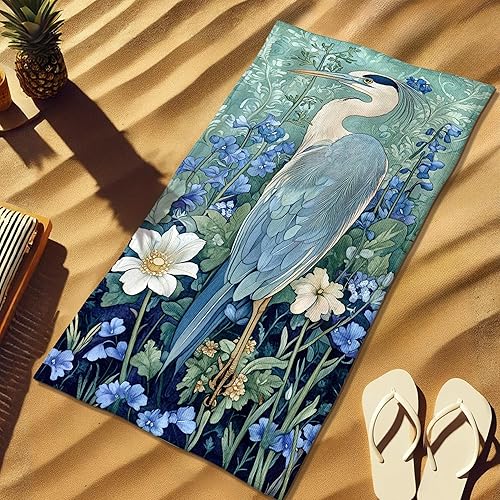Vintage Heron Serviette de plage en microfibre à séchage rapide, absorbante, douce, anti-sable, légère, pour vacances, pique-nique, camping, piscine, salle de sport, 177,8 x 88,9 cm - Nail Gallerys