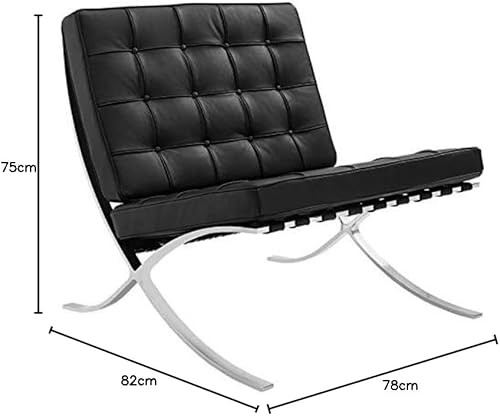 Furnwise Fauteuil de salon moderne en cuir avec cadre en acier inoxydable poli (noir) - Nail Gallerys