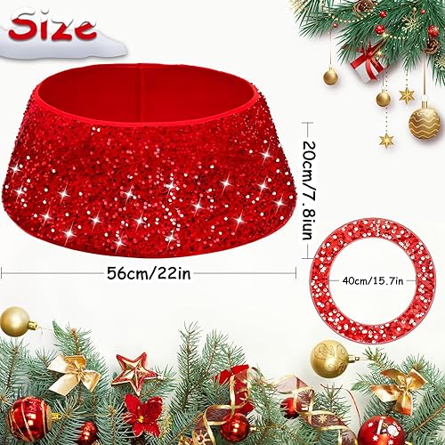 SilverChry Jupe de Sapin de Noël Rouge à Paillettes 60×40cm - Cache Pied et Collier pour Arbre de Noël - Décoration Anneau (Rouge) - Nail Gallerys