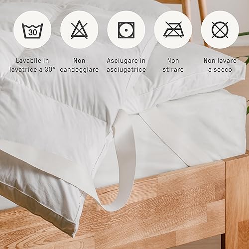 DREAMIN *101 - Topper pour lit double 200 x 200 cm en duvet respirant, correcteur de matelas 4 saisons avec coins élastiques - Topper matelas haut 6/8 cm frais et doux pour un meilleur confort de nuit - Nail Gallerys