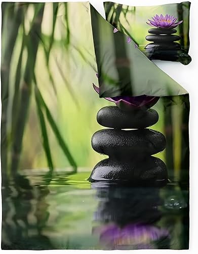 Venivici Housse de Couette 220x240 Zen - Parure de Lit 2 Personnes Motif Bambou avec Fermeture éclair - Ensemble de Literie en Microfibre Douce avec 2 Taies d'oreiller A@&-185 - Nail Gallerys