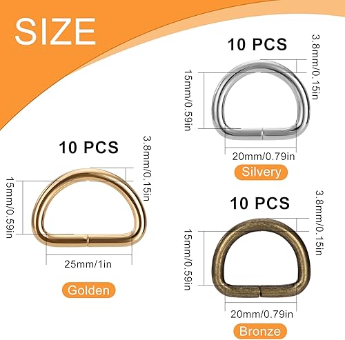 Anneau en D en Métal Nickelé 30 Pièces Boucle Demi-Anneau Boucle à Anneau en D en Métal pour Sac Sangle de Sangle Collier de Chien Sac à Dos Accessoires de Bricolage 3 Couleurs - Nail Gallerys