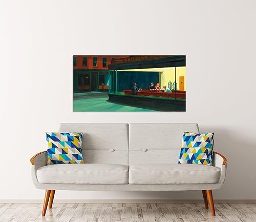Edward Hopper Nighthawks les faucons de la nuit 100 x 50 cm cadre impression sur Panneau en bois MDF bord noir - Nail Gallerys