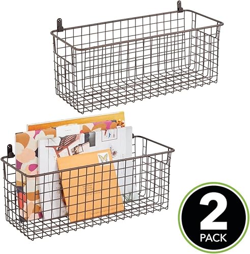 mDesign Lot de 2 paniers de rangement suspendus - Panier mural en fil métallique de taille moyenne - Plateau de rangement multifonction pour articles ménagers - Bronze - Nail Gallerys