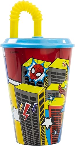 GOBELET RÉUTILISABLE POUR ENFANTS AVEC PAILLE EN PLASTIQUE SANS BPA 430 ML | SPIDERMAN MIDNIGHT FLYER - Nail Gallerys