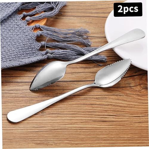 Cuillères de pamplemousse en argent en acier inoxydable à moitié dentelé des coups de couteau à desserts de fruits 2pcs. - Nail Gallerys