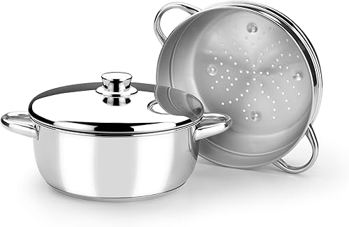 Monix Optima - Cuiseur Vapeur 24 cm avec Couvercle en Acier Inoxydable 18/10 - Nail Gallerys