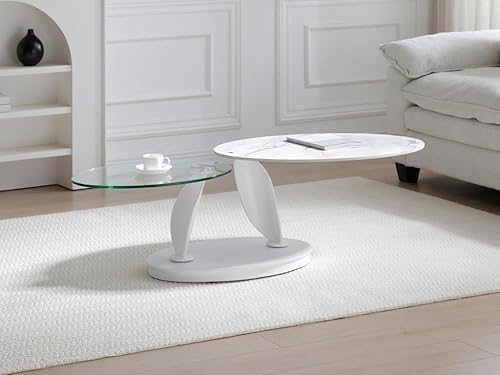 Vente-unique - Table Basse avec Plateaux pivotants en céramique, Verre trempé et métal - Effet marbre Blanc - MANEYA de Maison Céphy - Nail Gallerys