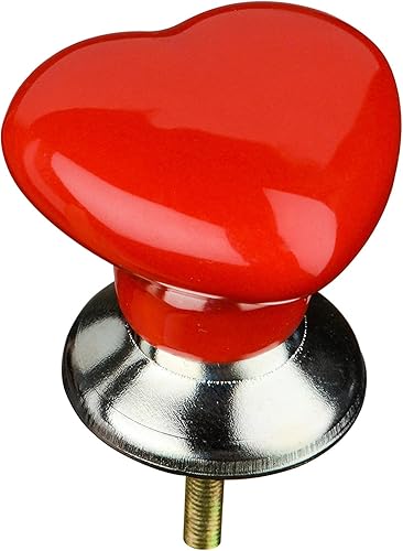 Premier Housewares 2490001 Lot de 4 Poignées de Porte/Tiroir de Meuble Forme de Coeur en Céramique Rouge - Nail Gallerys