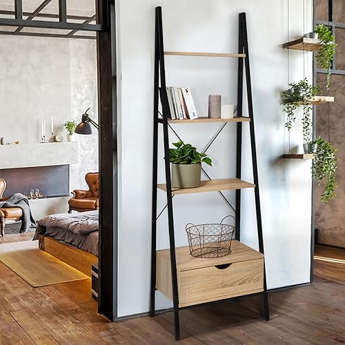 IDMarket - Etagère échelle 4 Niveaux avec tiroir Detroit Design Industriel - Nail Gallerys