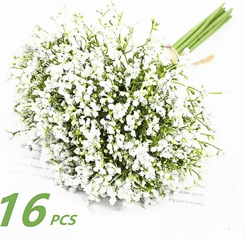 CreoQIJI Lot de 16 branches de cerisier artificielles pour la décoration, gypsophile, pour arrangements floraux, roses artificielles (blanc, taille unique) - Nail Gallerys