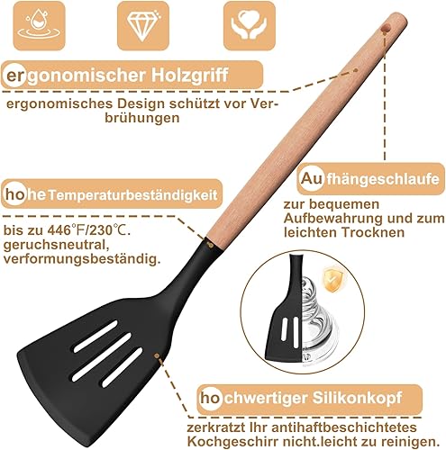 Terlulu Lot de 26 ustensiles de cuisine en silicone résistants à la chaleur avec porte-ustensiles, ustensiles de cuisine antiadhésifs avec manche en bois, tong, whisk, spatula - Blanc - Nail Gallerys