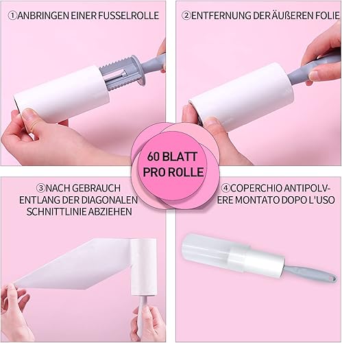 Puki Diary Rouleau Poils Animaux, 360 Feuill Rouleau Adhesif Vetement, Brosse Vetement Anti Poils, AdhéSif Puissant Brosse Adhesive (6 Rouleaux + 1 Brosse) - Nail Gallerys
