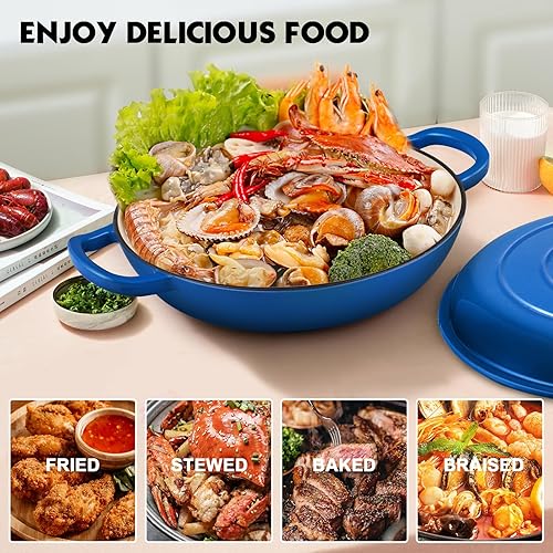 Overmont Braiser en Fonte Émaillée avec Livre de Recettes et Couvercle – Marmite Hollandaise avec Revétement en Émail pour Braiser, Ragoûts, Rôtissage, Cuisson du Pain - Nail Gallerys