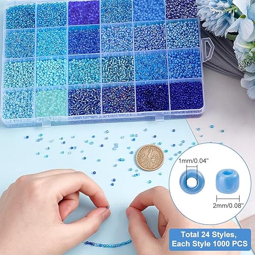 PH PandaHall 24000pcs 2mm Perles de Rocailles en Verre 24 Couleurs Perles Bleues Été Mini Perles Rondes Perles Intercalaires Perles de Taille pour Bracelet Colliers Boucles D'Oreilles de Mer d'été - Nail Gallerys