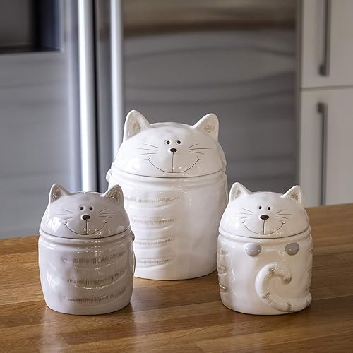 SPOTTED DOG GIFT COMPANY Boîte à Biscuit en Céramique, Grand Bocal de Conservation pour Cookies Bonbons ou Chat Friandises, Mignon Cuisine Article, Cadeau pour Chats Amoureux, Blanc 1400ml - Nail Gallerys