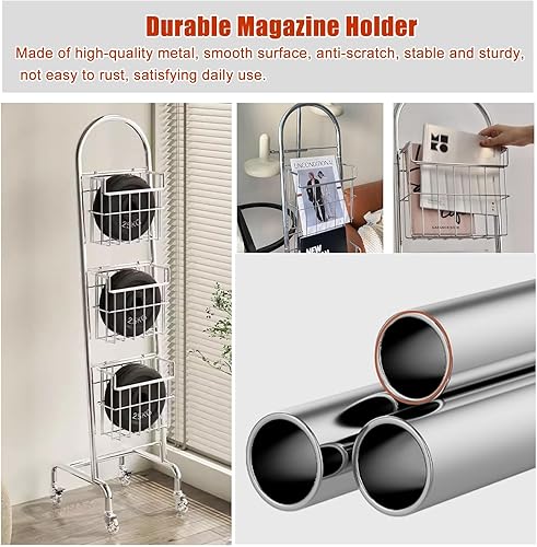 NUNETH Porte Revue Porte-revues Au Sol Argent, Porte-revues de 30 Cm de Large pour Les Cafés, La Maison et L'hôtel, Organisateur de Stockage de Journaux Littéraires - Nail Gallerys