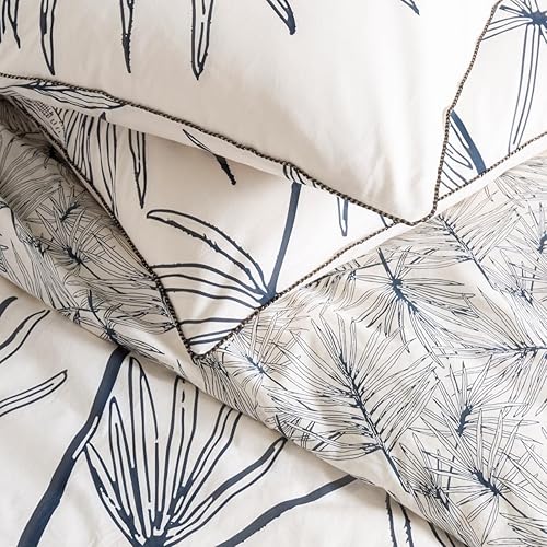 Parure de lit 3 pièces Adulte 2 Personnes en Coton 57 Fils imprimé Blanc Set de Housse de Couette 260x240cm +2 Taies d'oreiller 63x63 cm avec Fermeture Boutons - Nail Gallerys