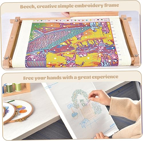 Yaoliucp Cadre de Broderie de parchemin de Tapisserie en Bois | Cadre de Point de Croix Grand Cadre de Broderie de hêtre Naturel Clip Clif de Broderie rotative de Main - Nail Gallerys