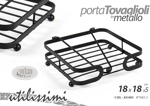 Porte-serviettes pour cuisine bar en métal 18 x 18 x 5 cm avec fermeture serviette couleur noire CHL-831003 - Nail Gallerys