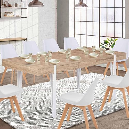 IDMarket - Table à Manger Extensible Rectangle Austria 6-10 Personnes Bois Pied épingle Blanc 160-200 cm - Nail Gallerys