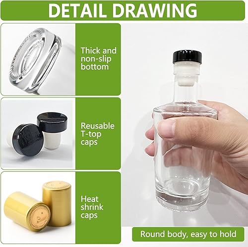 YBCPACK Lot de 12 bouteilles en verre de 100 ml à remplir, petites bouteilles d'alcool avec bouchons, bouchons rétractables, entonnoirs, étiquettes – Bouteilles de liqueur vides parfaites pour les - Nail Gallerys